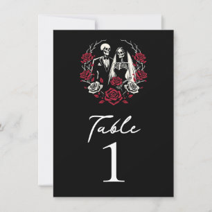 Numéro de table squelette aux roses blanches et ro