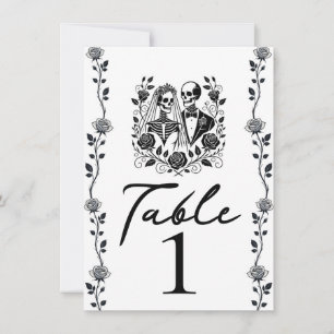 Numéro de table squelette floral rose vigne noir b