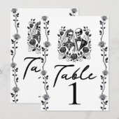 Numéro de table squelette noir et blanc à motif fl (Devant / Derrière)