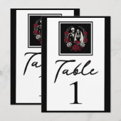 Numéro de table squelette roses blanches rouges et (Devant / Derrière)