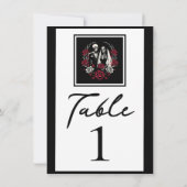 Numéro de table squelette roses blanches rouges et (Dos)
