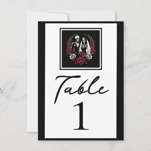 Numéro de table squelette roses blanches rouges et (Devant)