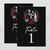 Numéro de table squelette roses blanches rouges et (Devant / Derrière)