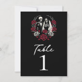 Numéro de table squelette roses blanches rouges et (Dos)