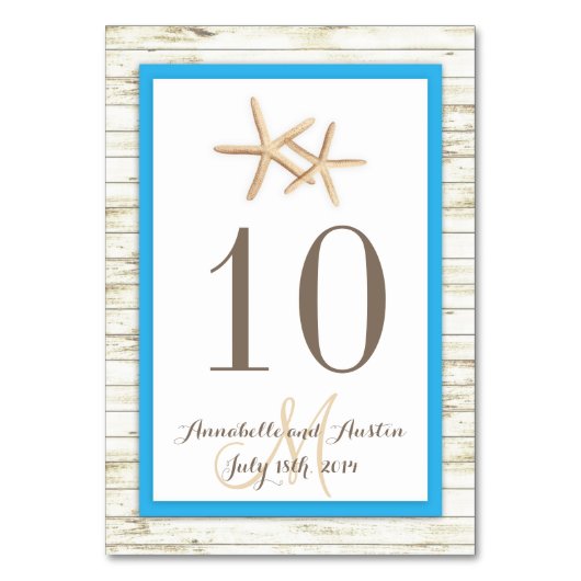 Numéro De Table Starfish Blanchie Wood Beach Mariage tropical (Dos)