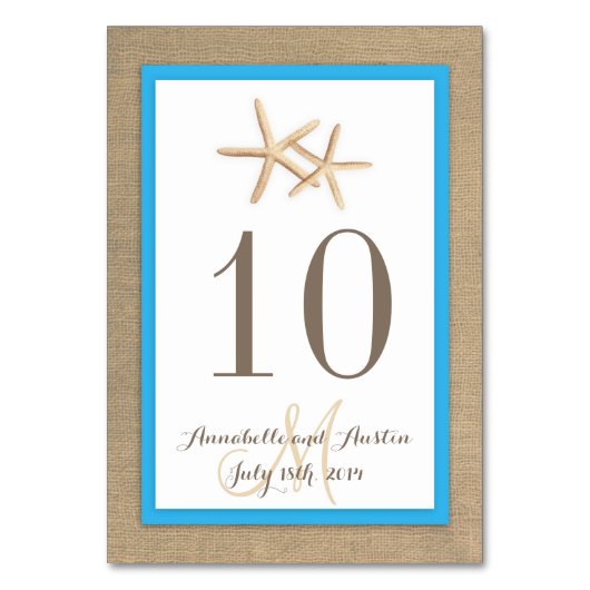 Numéro De Table Starfish Rustic Burlap Beach Mariage tropical (Par défaut)