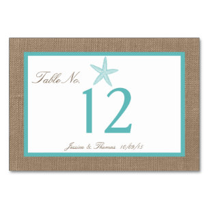 Numéro De Table Starfish Turquoise Burlap Beach Wedding Collection