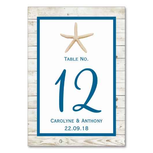 Numéro De Table Starfish Whitewashed Wood Beach Wedding Collection (Dos)