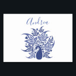 Numéro De Table Style Bohème Bleu Peacock<br><div class="desc">Belle carte de table mariage décorative avec un style bohème paon bleu. À l'arrière de la carte de table se trouve un motif boho décoratif en bleu et blanc. Ajoutez votre nom ou numéro de table à l'avant de la carte.</div>