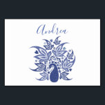 Numéro De Table Style Bohème Bleu Peacock<br><div class="desc">Belle carte de table mariage décorative avec un style bohème paon bleu. À l'arrière de la carte de table se trouve un motif boho décoratif en bleu et blanc. Ajoutez votre nom ou numéro de table à l'avant de la carte.</div>