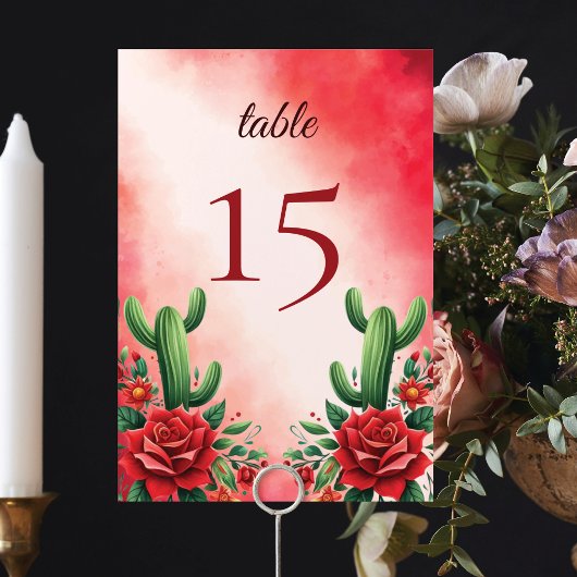 Numéro De Table Style mexicain rouge Quinceañera