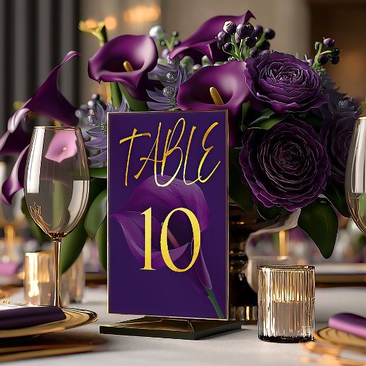 Numéro De Table Stylish Modern Purple Calla Lily Table Number