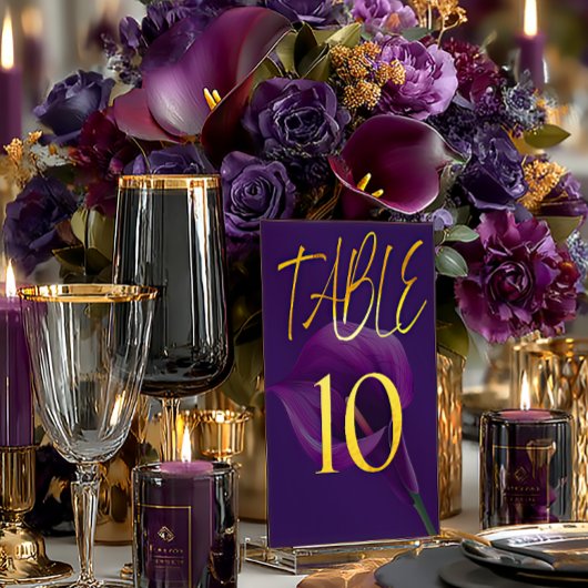 Numéro De Table Stylish Modern Purple Calla Lily Table Number