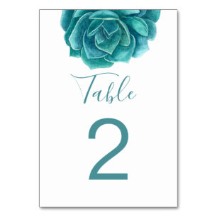 Numéro De Table Succulent de menthe à l'aquarelle. Cactus sarcelle