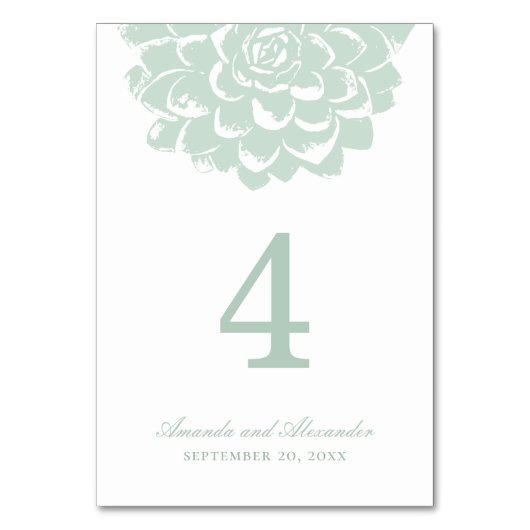 Numéro De Table Succulent de menthe. Cactus moderne de mariage. Fl (Par défaut)