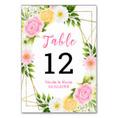 Numéro De Table Summer Pink and Yellow Flowers and Foliage (Dos)