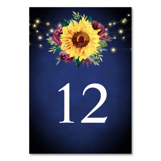 Numéro De Table Sunflower Bourgogne Rose Lumières Marine Mariage b (Par défaut)
