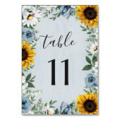 Numéro De Table Sunflower Dusty Blue Country Rustic Roses Wedding (Dos)