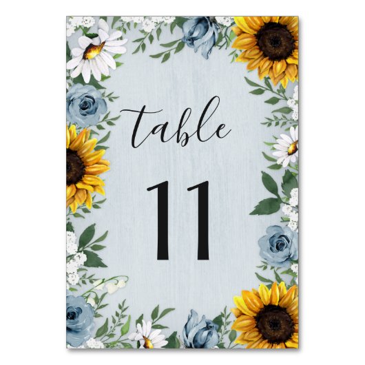 Numéro De Table Sunflower Dusty Blue Country Rustic Roses Wedding (Par défaut)