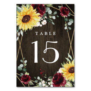 Numéro De Table Sunflowers Bourgogne Rose Russe Mariage géométriqu
