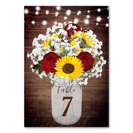 Numéro De Table Sunflowers Roses Mason Jar String Mariage (Dos)