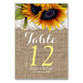 Numéro De Table Sunflowers rustique burlap mariage de automne numé (Dos)