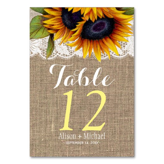 Numéro De Table Sunflowers rustique burlap mariage de automne numé (Par défaut)