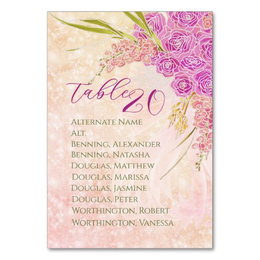 Numéro De Table Sunset Blush Sheer bow and Bright Rose Bouquet  (Par défaut)