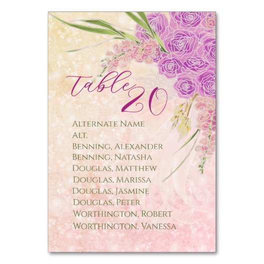 Numéro De Table Sunset Rose Blush Sheer bow and Bouquet  (Par défaut)