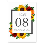 Numéro De Table Sunset Sunflower Rose Floral Mariage (Dos)