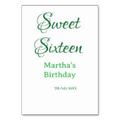 Numéro De Table Sweet Sixteen green name date calligraphy boho ret (Dos)