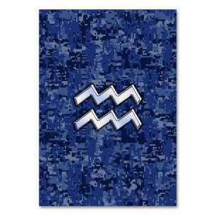 Numéro De Table Symbole Zodiaque Aquarius sur camo numérique bleu