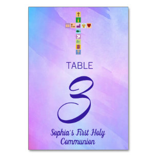 Numéro De Table Symboles de croix de la première sainte communion 