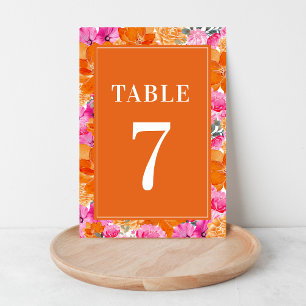 Numéro De Table Table 7 de mariage aux fleurs rose et orange aquar