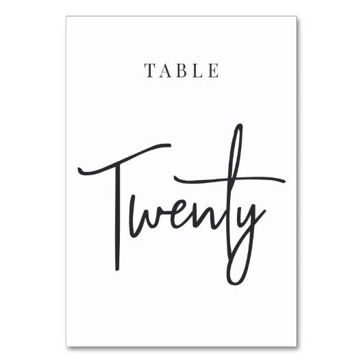 Numéro De Table Table à écriture manuscrite noire et blanche VINGT (Dos)