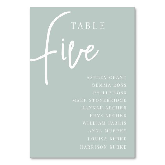 Numéro De Table Table à script manuel CINQ + Noms d'invités (Dos)