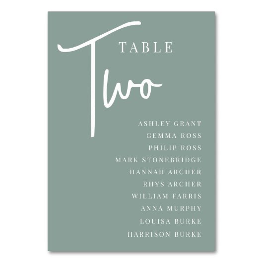Numéro De Table Table à script manuel DEUX + Noms des invités (Dos)