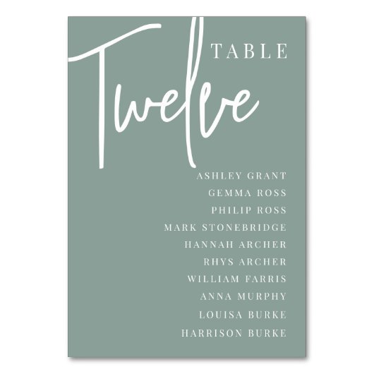 Numéro De Table Table à script manuel DOUZE + Noms des invités (Par défaut)