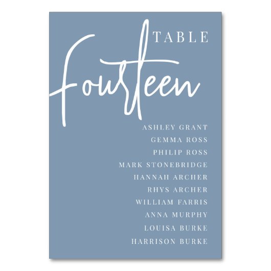 Numéro De Table Table à script manuel FOURTEN + Noms des invités (Dos)