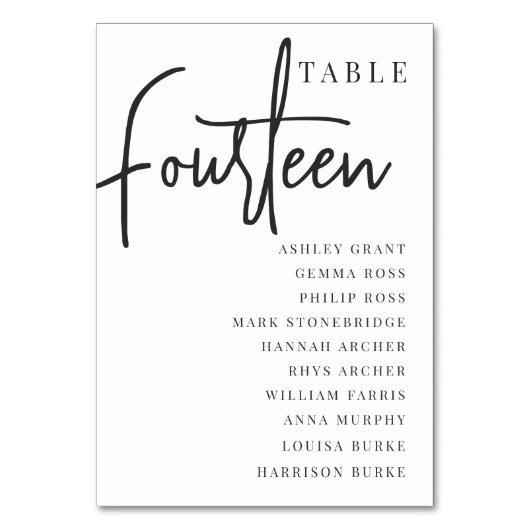 Numéro De Table Table à script manuel FOURTEN + Noms des invités (Par défaut)