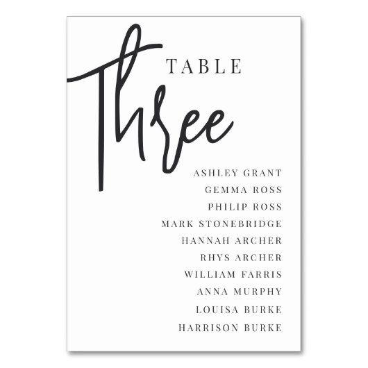 Numéro De Table Table à script manuel TROIS + Noms de l'invité (Dos)