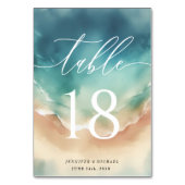 Numéro De Table Table aquarelle bleu Ocean Beach (Dos)