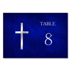 Numéro De Table Table croix chrétienne en argent bleu