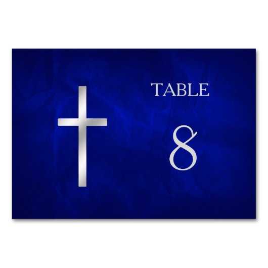 Numéro De Table Table croix chrétienne en argent bleu (Devant)