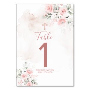 Numéro De Table Table de baptême de croix florale rose tendre