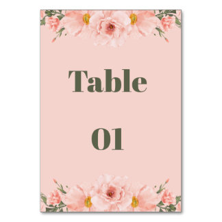 Numéro De Table Table de mariage à l'aquarelle florale rose pêche