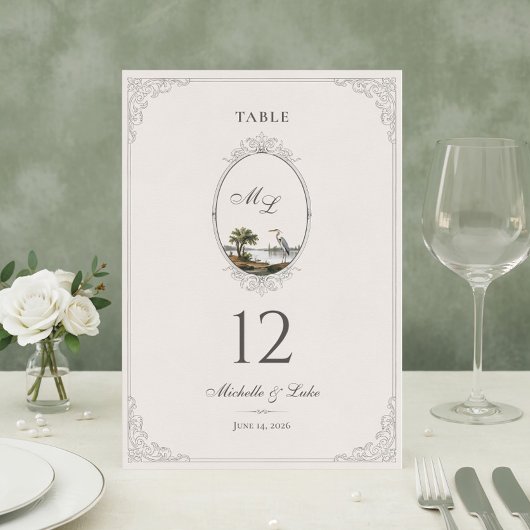 Numéro De Table Table de mariage à monogramme de paysage français 