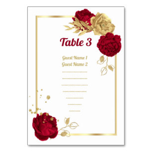 Numéro De Table table de mariage aux fleurs bordeaux et or