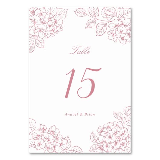 Numéro De Table Table de mariage aux hydrangeas rose poudré élégan (Par défaut)