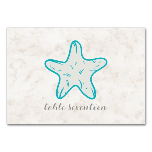 Numéro De Table Table de Mariage Turquoise Rustique Starfish (Devant)